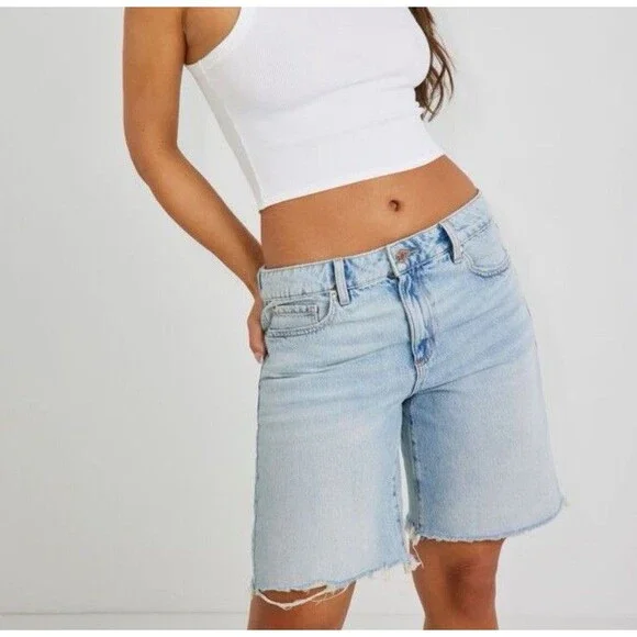Garage Womens Bermuda Jean Shorts Size 00 Blue Denim Cut-off Jorts Skater Grunge - Picture 14 of 16